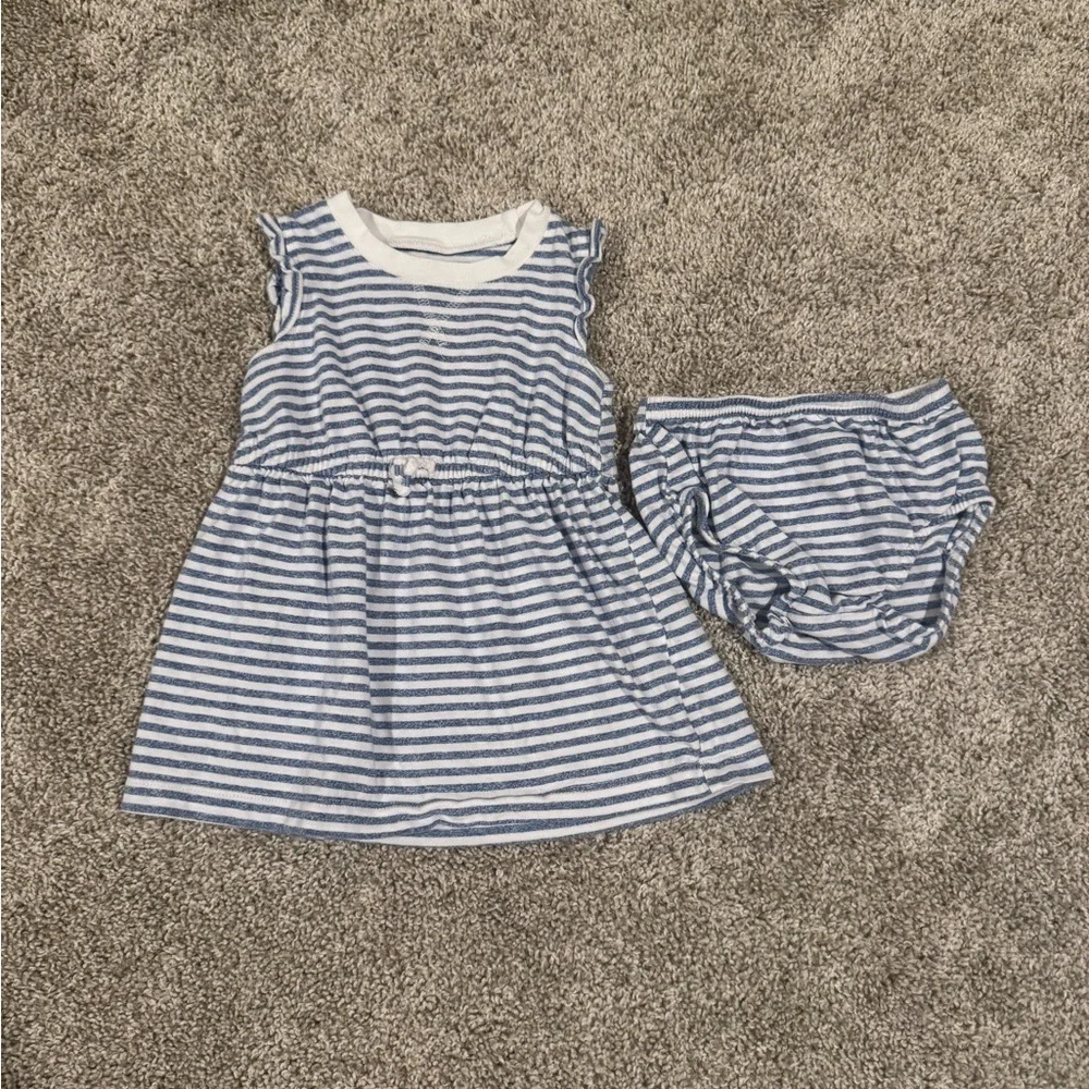 Carter’s Blue & White Striped Dress with Bloomers Nautical– Size 9 Months